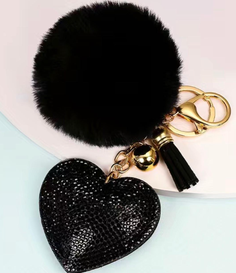 Korean Velvet Keychain with Artificial Diamond and Pom Pom